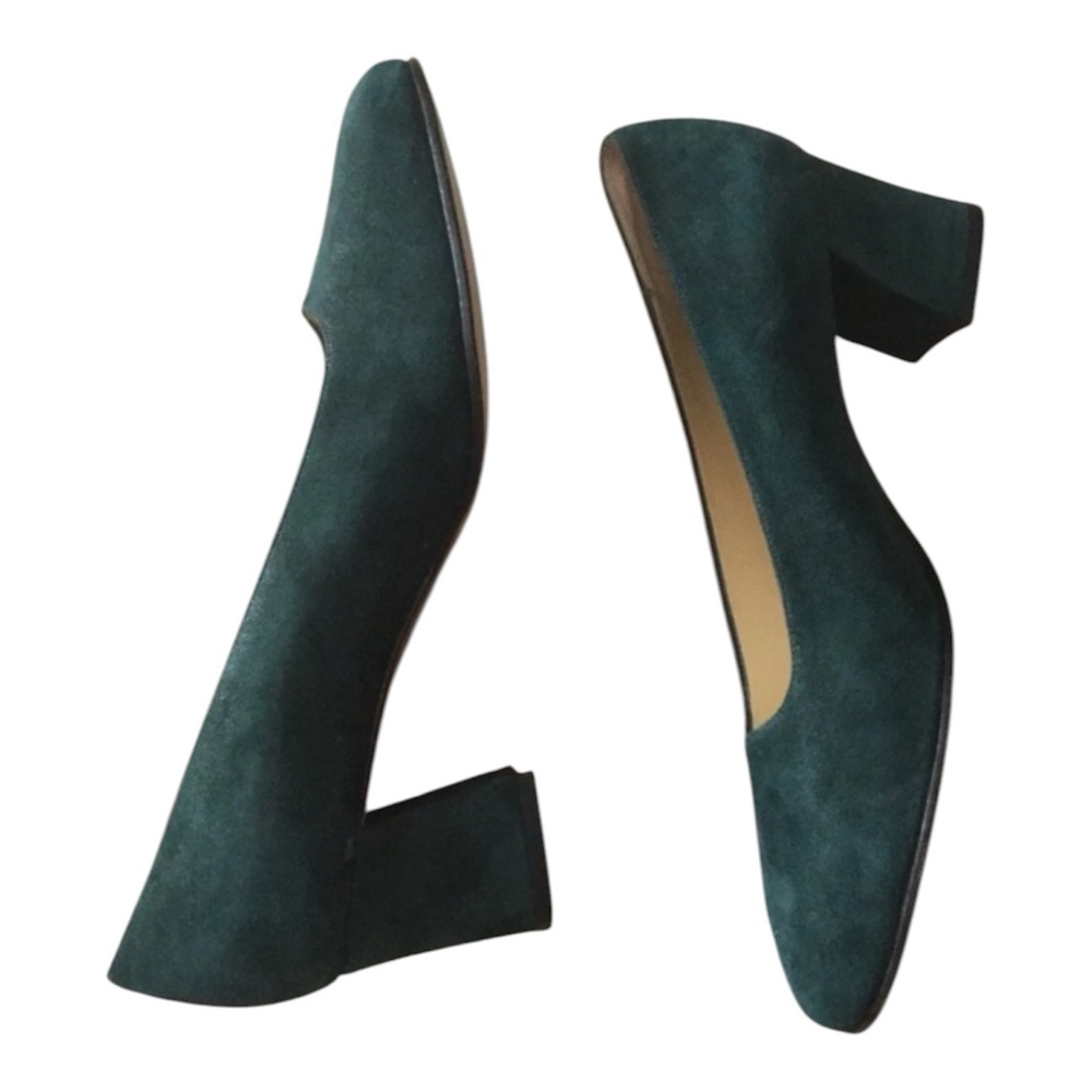 Vtg Suede Leather Shoes, Size 7B, Classiques Entier, Italy, 1980s, Green Suede